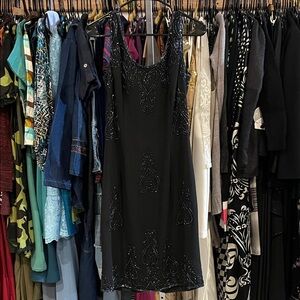Elegant Vintage Jkara Black Beaded Dress size 10 Fits like Medium